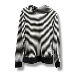 BKE‎ Hooded Pullover Large Black White Striped Long Sleeve Casual Cozy Knit